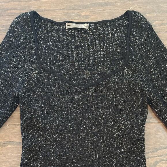 Anthropologie Black Metallic Pullover Sweetheart Sweater Size Medium - Picture 7 of 12
